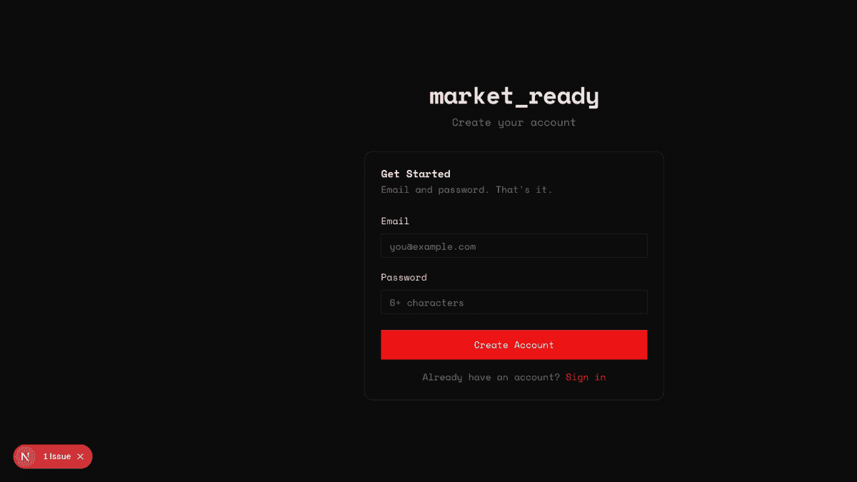 market_ready signup — simplified 2-field form